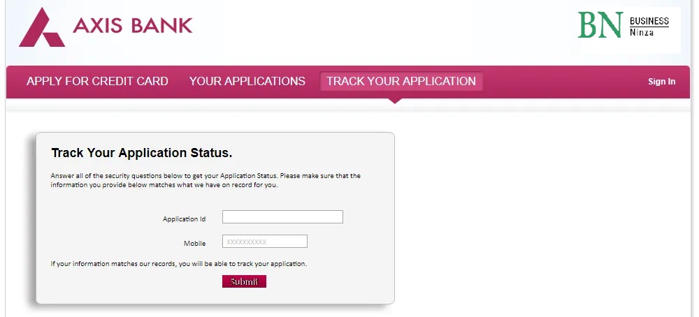 Axis bank credit card status check with mobile number